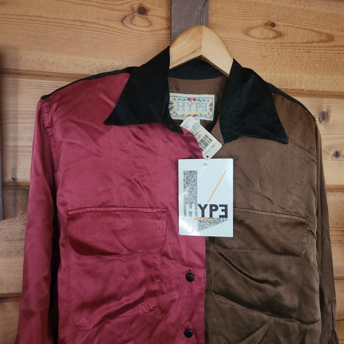 Vintage NWT HYPE Hudsons 515330 Button Down L/S 100% Silk Colorblock Shirt Sz S, photo 2 of 5