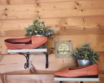 Enzo Angiolini Liberty Loafer Coral Leather Vintage Square Flat Minimalist Sz 10
