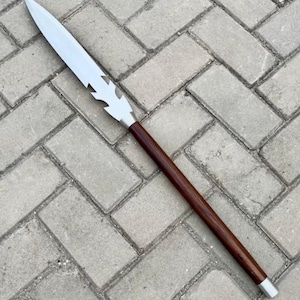 Barbed Leaf Blade Handmade Spear - Full Tang Throwing 30 Inch Hunting Tactical Greek Spear with Leather Sheath
