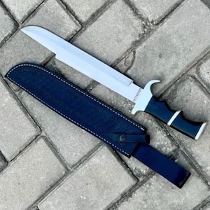 Predator Movie Replica Handgjord Kniv med Magkrok - Rambo Style Kniv med Läderslida - Hantverksmässig Samlare