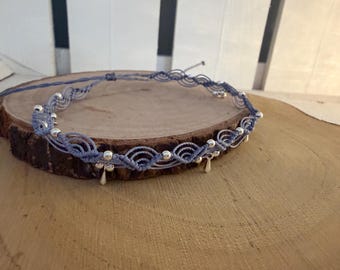 Macramé enkelbandje, macramé met zilveren kralen - Cadeau-idee - Handgemaakt