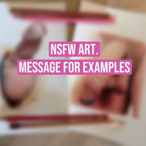 Peut inclure: Image floue d'une œuvre d'art avec le texte "NSFW ART. MESSAGE FOR EXAMPLES" dans un rectangle rose. L'œuvre d'art semble être des croquis ou des dessins, avec un accent sur l'anatomie humaine. L'arrière-plan est de couleur claire et neutre.