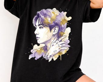Retro 90's Comfort Colors Jungkook T-Shirt, K-pop fan shirt, Jungkook watercolor drawing tee
