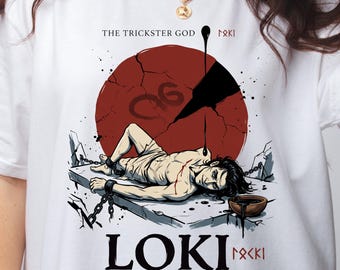 Loki Shirt, Norse Mythology Tee Trickster God Top, Bound Loki Graphic Apparel, Viking Pagan Gifts