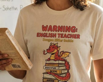 English Teacher Dragon Rider Tee | Funny Literary Book Lover Gift | Educator Apparel | Unisex Cotton Shirt for Bookworms & Readers | Unique