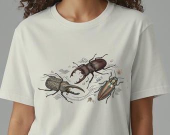 Comfort Colors T-shirt with Detailed Beetle Art, Japanese Aesthetic Entomology Apparel, Nature Lover Gift