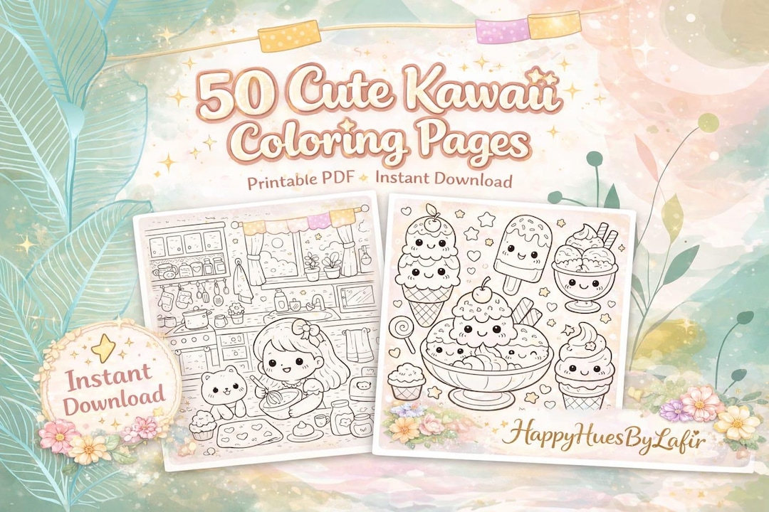 Ultimate Kawaii Colouring Book Bundle 50 Cute Printable Pages | A4 PDF ...