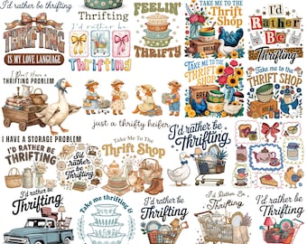 Thrifting PNG Bundle, 40 Vintage Thrift Shop Sayings, I’d Rather Be Thrifting Design, Antiquing Sublimation Digital Download