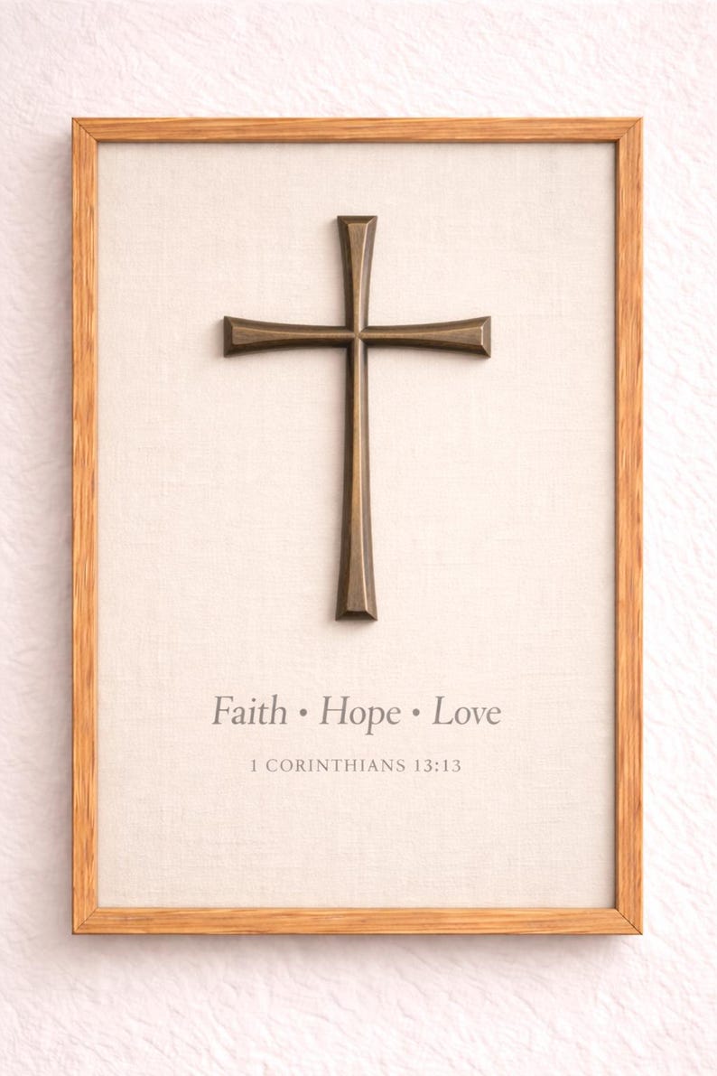 Christian Cross Wall Art, Faith Hope Love Bible Verse, Minimalist ...