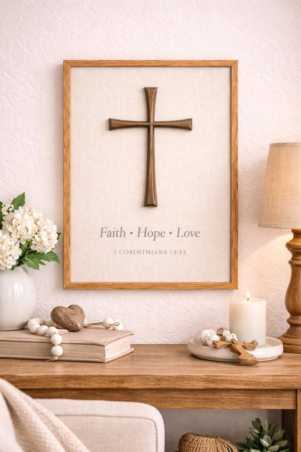 Christian Cross Wall Art, Faith Hope Love Bible Verse, Minimalist ...