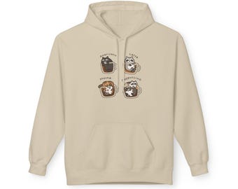 Coffee Quartet Hoodie | Raccoon Latte Art, Mysig vardagskläder
