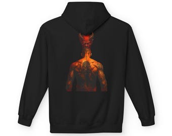 Bluza z kapturem z nadrukiem Demon Back: ciemna bluza w stylu streetwear, gotycka, unisexowa, graficzna bluza unisex