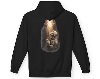Bluza z kapturem Look Up Skeleton Praying, chrześcijańska odzież uliczna, bluza inspirowana psalmami unisex