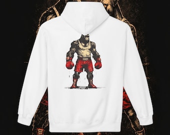 Bluza z kapturem Gorilla Dog Boxer | Agresywna hybrydowa ilustracja zwierzęca, bluza z grafiką streetwearową unisex