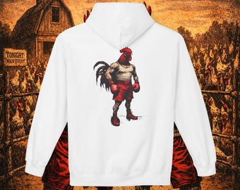 Bluza z kapturem Rooster Boxer Unisex | Grafika Fighting Rooster, zabawny sweter w stylu streetwear ze zwierzętami