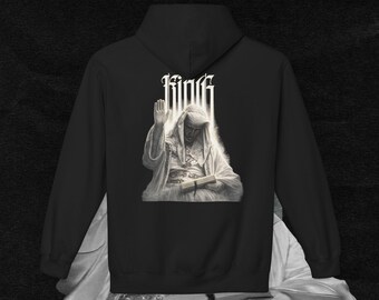 Bluza z kapturem The King Gothic Streetwear inspirowana chrześcijaństwem, nadruk graficzny na plecach, unisex, prezent