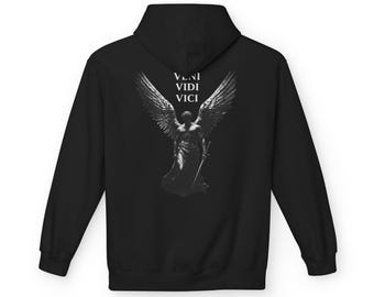 Bluza z kapturem Veni Vidi Vici Angel Wings, gotycki streetwear, minimalistyczny nadruk na plecach, unisex