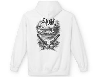 Bluza z kapturem Samurai Katana Kanji, bluza z grafiką Ink Wash Mountain, japońska odzież uliczna Baggy Fit Unisex