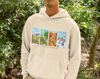 Bluza z kapturem Farm Seasons Pixel Art, sweter Cottagecore, unisex, odzież rolnicza
