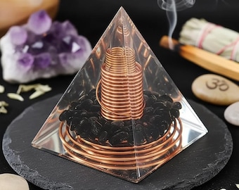 Piramide di Orgone / Bobina di Rame Ossidiana Nera / Generatore di Energia per Meditazione