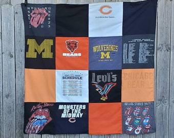 Custom Tshirt Quilt -Throw Blanket Size - 16 Panles - Blanket/Quilt from Your Favorite Tshirts -