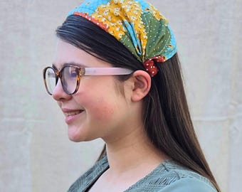Headband Style Headcovering - Autumn Patchwork - Easy-On/No Tie Cover - No-Slip Head Covering - Soft Headband