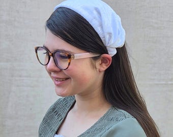 Headband Style Headcovering - White Panne Velvet - Easy-On/No Tie Cover - No-Slip Head Covering - Soft Headband