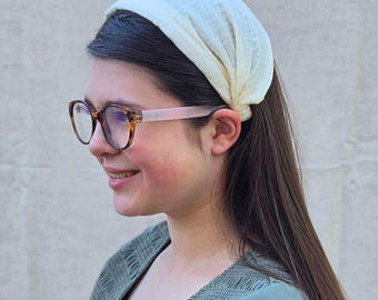 Headband Style Headcovering - Beige Gauze - Easy-On/No Tie Cover - No-Slip Head Covering - Soft Headband