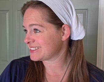 8" Pleated Tie Back Headcovering - Modest Pleated Headscarf - Adjustable Tie-Back - Optional Sewn-In Clip