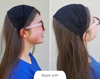 Headband Style Headcovering - Lace Fabric - Christian Ladies Covering - Easy-On/No Tie Cover - No-Slip Head Covering - Soft Headband
