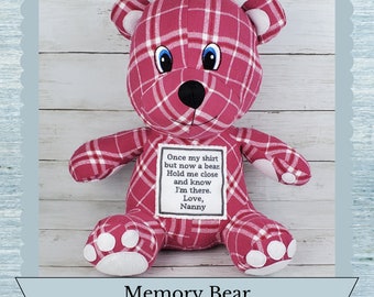 Custom Memory Bear - Teddy Bear from Loved Ones Clothing - Remembrance Bear - Embroidered Face Sitting Style Bear