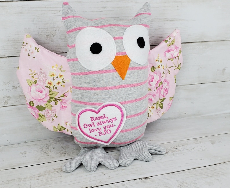 Custom Memory Owl Owl Stuffie from Loved Ones Clothing Rememberance Item Memorial In Memory Of Memory Bear image 2