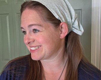 12" Pleated Tie Back Headcovering - Pale Green with Floral Accents - Modest Pleated Headscarf - Adjustable Tie-Back - Optional Sewn-In Clip