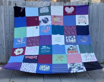 Custom Tshirt Quilt - Queen Blanket Size - 42 Panels - Blanket/Quilt from Your Favorite Tshirts