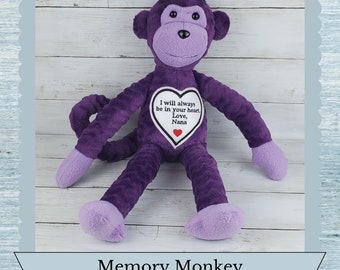 Custom Memory Monkey - Monkey Stuffed Animal from Loved Ones Clothing - Personalized