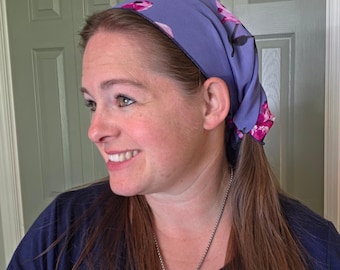 12" Pleated Tie Back Headcovering - Purple Sheer - Modest Pleated Headscarf - Adjustable Tie-Back - Optional Sewn-In Clip
