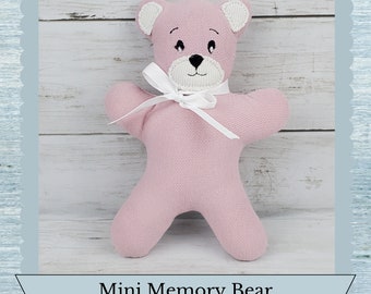 8" Mini Memory Bear with Embroidered Face - Teddy Bear from Loved Ones Clothing - Remembrance Bear