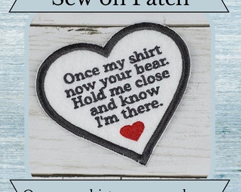 Memory Bear Patch - Sew On - Once My Shirt Now a Bear - Heart Shaped Patch - Choose Thread Color