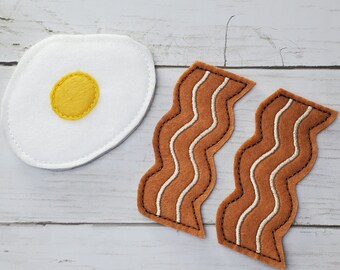 Felt Food Toy - Egg and Bacon - Play Food - Imaginative Play - Play Kitchen - Make Believe Toys