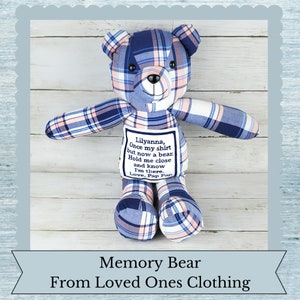 Custom Memory Bear Teddy Bear from Loved Ones Clothing Remembrance Bear image 1
