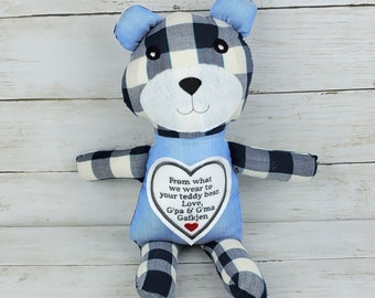 Memory Bear with Embroidered Face - Teddy Bear from Loved Ones Clothing - Rememberance Bear - Huggy Bear