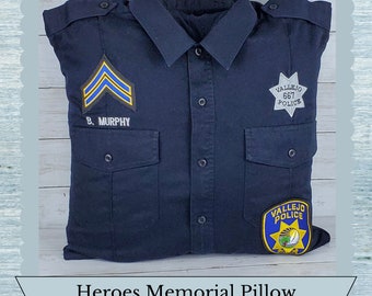 Heroes Memorial - Police Uniform Pillows - Custom Memory Pillows - Pillows from Loved Ones Clothing - Rememberance Pillow