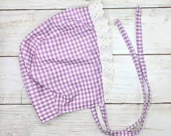 Toddler Bonnet - Handmade Tie On Cap - Classic Infant Hat - Baby Shower Gift - Sun Hat