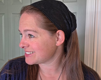 8" Pleated Tie Back Headcovering - Modest Pleated Headscarf - Adjustable Tie-Back - Optional Sewn-In Clip