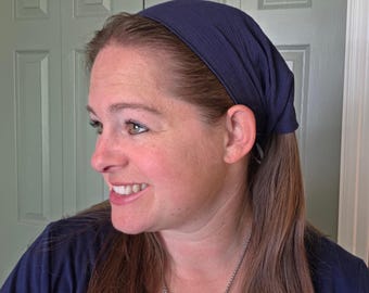 8" Pleated Tie Back Headcovering - Modest Pleated Headscarf - Adjustable Tie-Back - Optional Sewn-In Clip