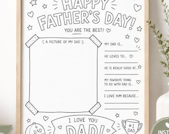 Happy Father's Day Coloring Page Printable Father's Day Card for Dad Kids Coloring Activity Draw a Picture of My Dad Worksheet PDF