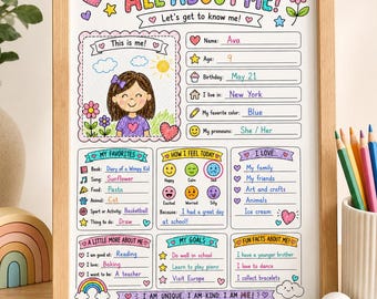 All About Me Worksheet Printable, First Day of School Get to Know Me Coloring Page, Student Favorites Activity, Back to School PDF