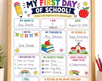 First Day of School Printable Back to School Keepsake for Kids First Day Worksheet School Memory Activity Instant Download PDF PNG