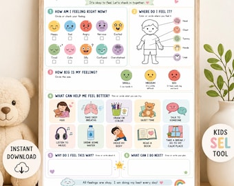 My Feelings Check‑In Chart Printable PDF + PNG | Kids Emotions Worksheet | SEL Emotional Regulation Tool | Instant Download