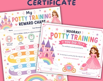 Princess Potty Training Reward Chart Printable PDF & Potty Training Certificate Girls Princess Potty Chart Toilet Training Reward Tracker